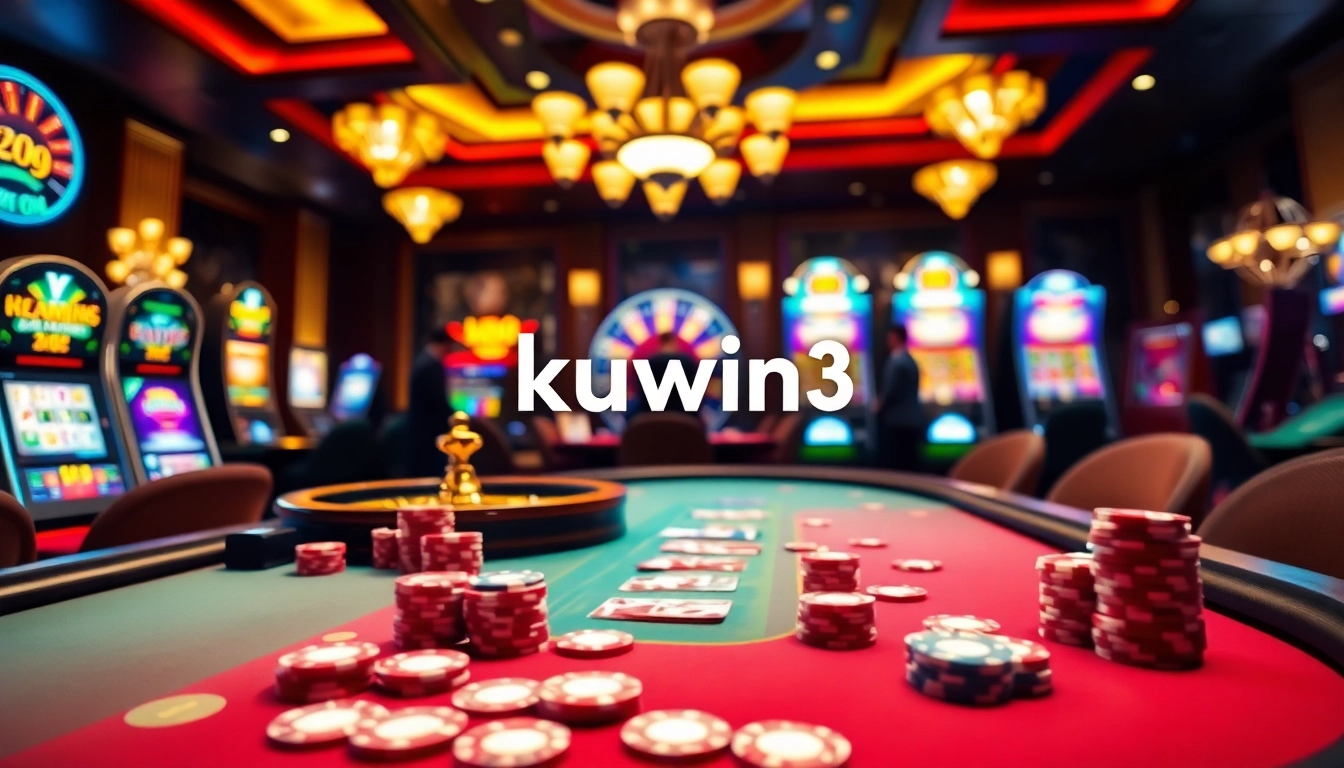 Experience thrilling gameplay at kuwin3's luxury casino with vibrant poker tables and jackpots.