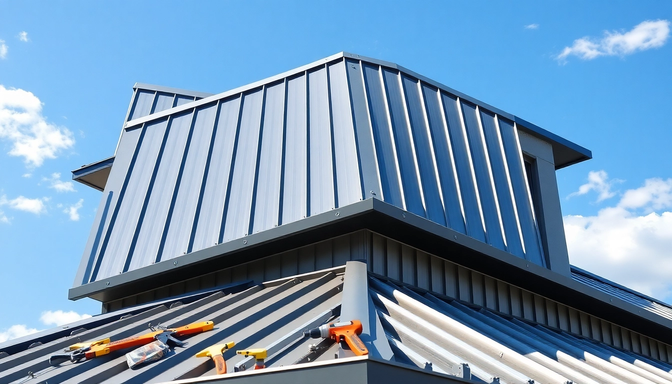 Showcasing a standing seam metal roof highlighting its sleek design and vertical seams in a modern setting.