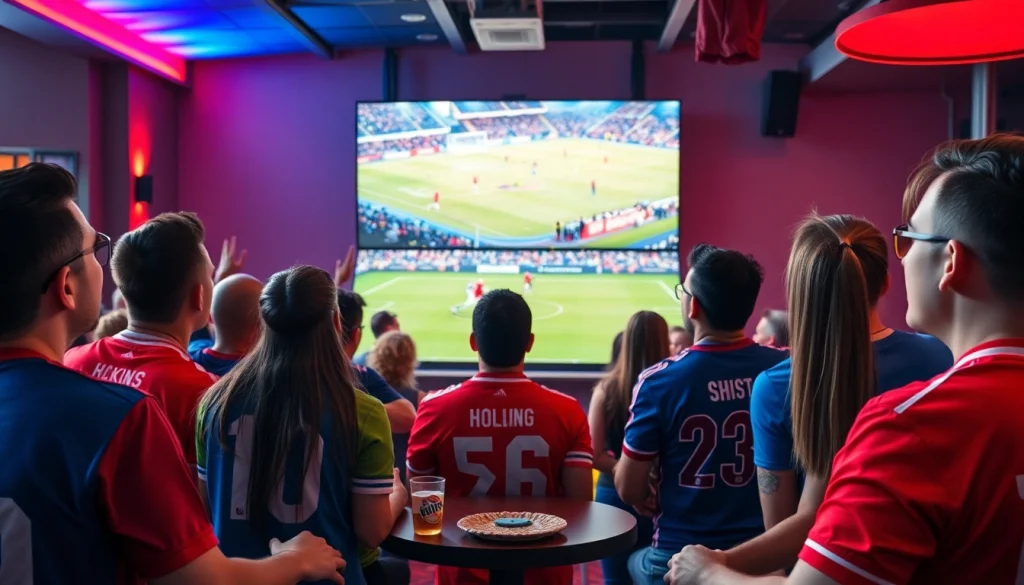 Watch Diema Sport online free while fans enjoy a thrilling live sports event in a modern lounge.
