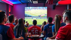 Watch Diema Sport online free while fans enjoy a thrilling live sports event in a modern lounge.
