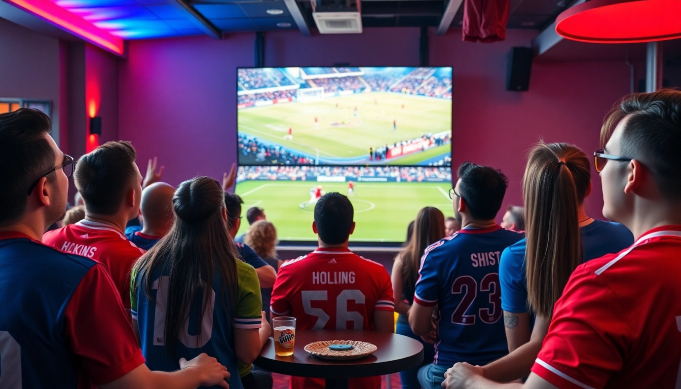 Watch Diema Sport online free while fans enjoy a thrilling live sports event in a modern lounge.