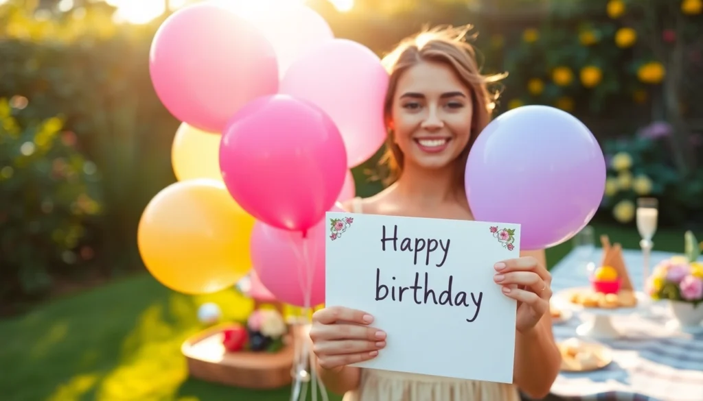 Celebrate with heartfelt birthday wishes for sister in a vibrant garden setting.