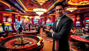 Experience the luxury of casino gaming at RAJABARONG with vibrant slot machines and thrilling action.