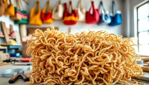 Jute vezels in een kleurrijke workshop voor jute producten