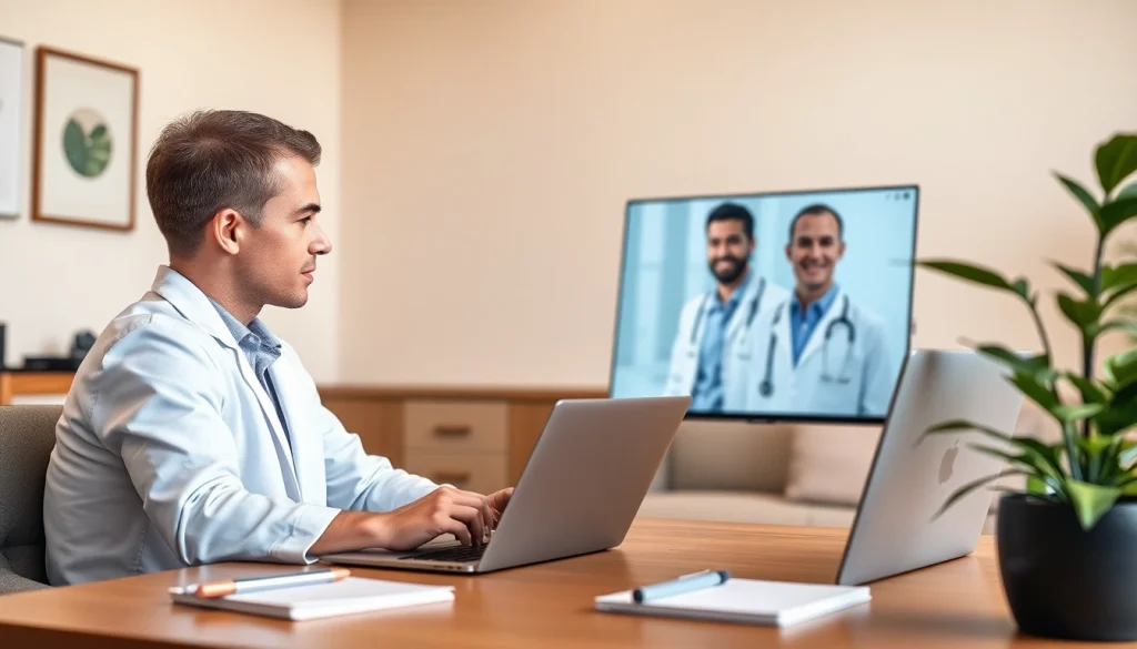 DMMオンラインクリニック AGA 口コミ テレヘルス診療：オンラインで医師に相談する若い男性患者の様子