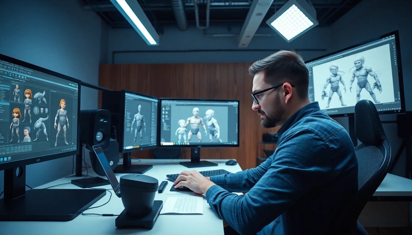 3D character modeling workspace showcasing designs from https://www.cubifycreations.com in a bright, modern environment.