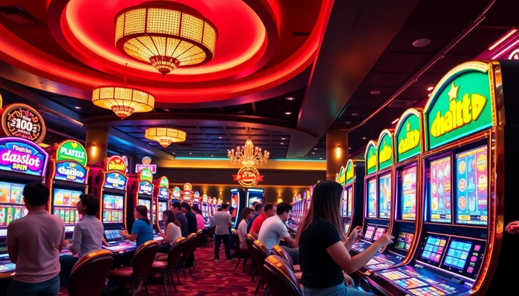 Exciting casino scene featuring doaslot slot machines and engaged players.