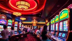Exciting casino scene featuring doaslot slot machines and engaged players.