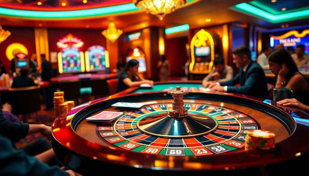 Engage in thrilling gameplay at 789betg.com with vibrant casino tables and colorful gaming chips.