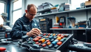Inspecting a detailed fuse box and schematics at https://bezpieczniki24.pl automotive workshop.