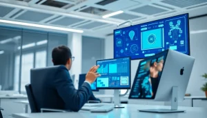 Find AI with AI tools in a modern workspace showcasing technology and creativity.