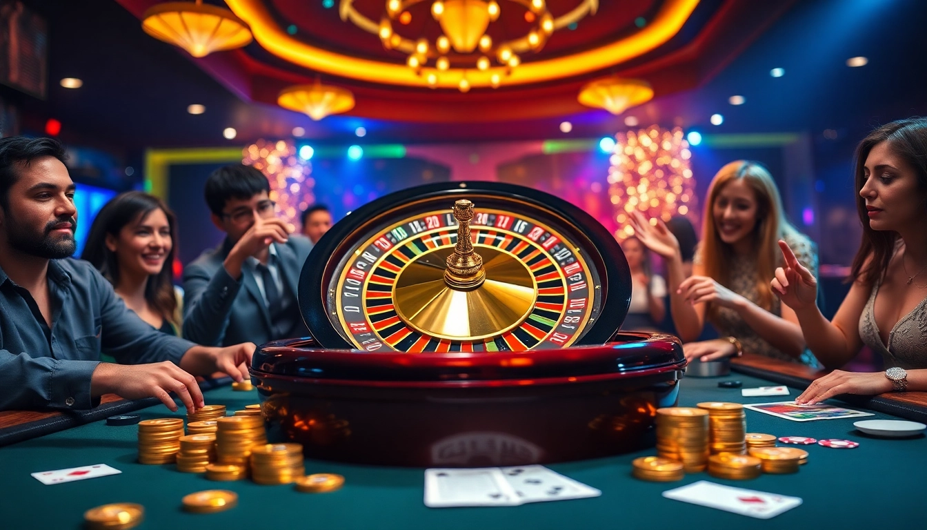 Exciting GG88 roulette wheel in a vibrant casino atmosphere with players engaging in high-stakes gambling.