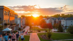Visit Nottingham, MD to enjoy vibrant community life and charming neighborhoods under a sunset.