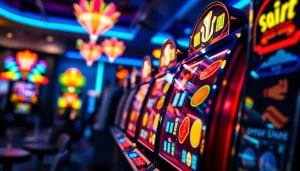 Bermain petanitoto dengan mesin slot yang cerah dan menarik di latar belakang penuh warna.