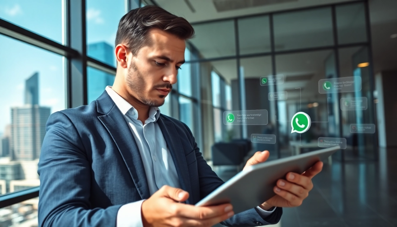 Explaining What is a CRM for WhatsApp through digital business interactions in a modern office setting.