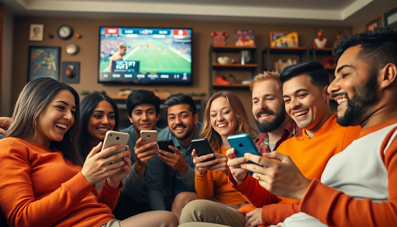 Engaging scene of sports betting in Canada showcasing enthusiastic participants using a betting app