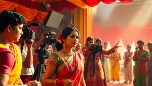 Engaging scene at https://theopinionatedindian.com showcasing Bollywood film set activity.