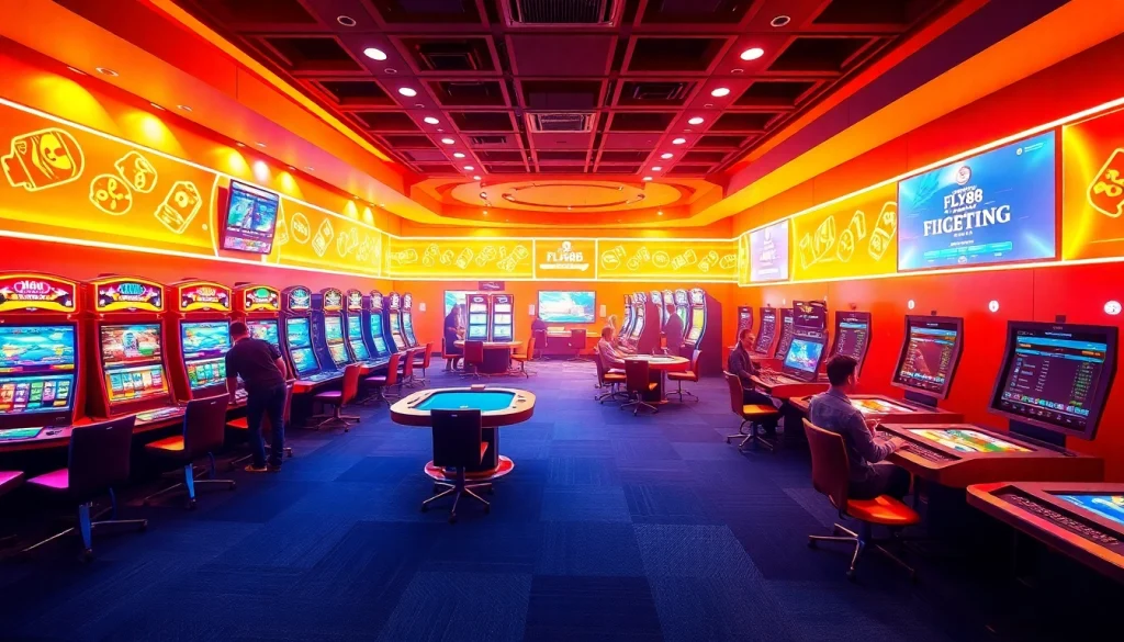 Exciting casino gaming scene depicting fly88 com experience with vibrant colors and dynamic elements.