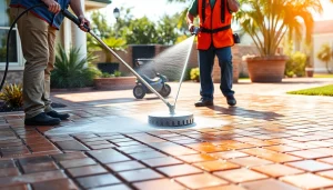 Učinkovito čiščenje tlakovcev s strokovno opremo, ki prikazuje obnovo tlakovcev.