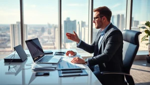 Analyze business strategies with a professional studying data in a bright office