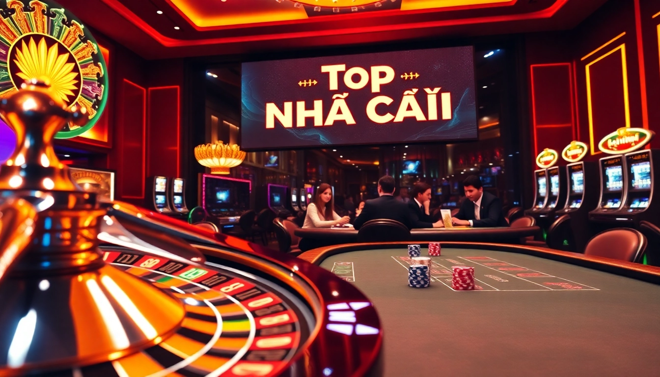 Engaging scene of top nhà cái with roulette wheel and poker chips, highlighting an exciting casino atmosphere.