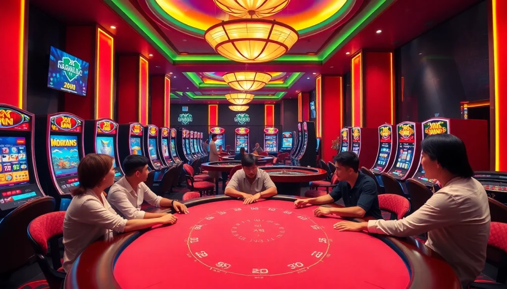 Experience excitement at XN 88's vibrant casino atmosphere with players enjoying various games.