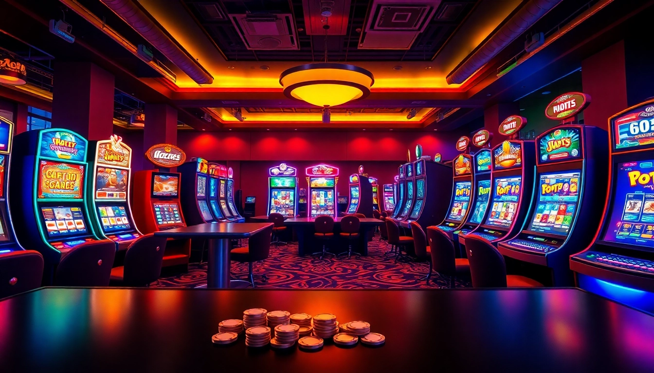 Menampilkan permainan slot walettoto yang menarik dengan grafis warna-warni dan suasana kasino.