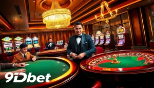 Action-packed gaming scene at 9Dbet casino featuring lively poker and roulette tables.