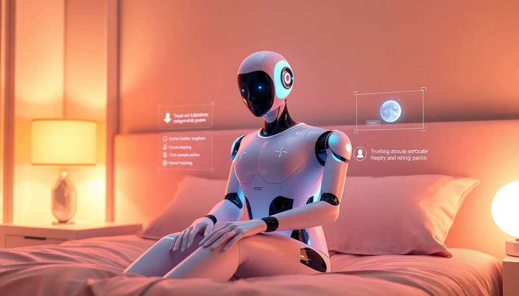 AI sex companion in a modern bedroom, showcasing innovative technology and intimacy