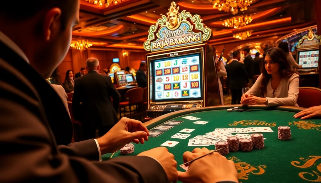 Experience the thrill of Raja Barong with players engaged in a high-stakes slot machine game.
