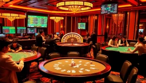 Exciting casino scene at Xx 88 showcasing players engaged in blackjack, poker, and roulette.