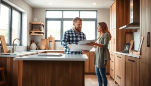 Transforming a space with Home renovation techniques showcasing a modern kitchen remodel and design consultation.