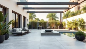 Patio extérieur élégant mettant en valeur le carrelage extérieur pour des maisons modernes.