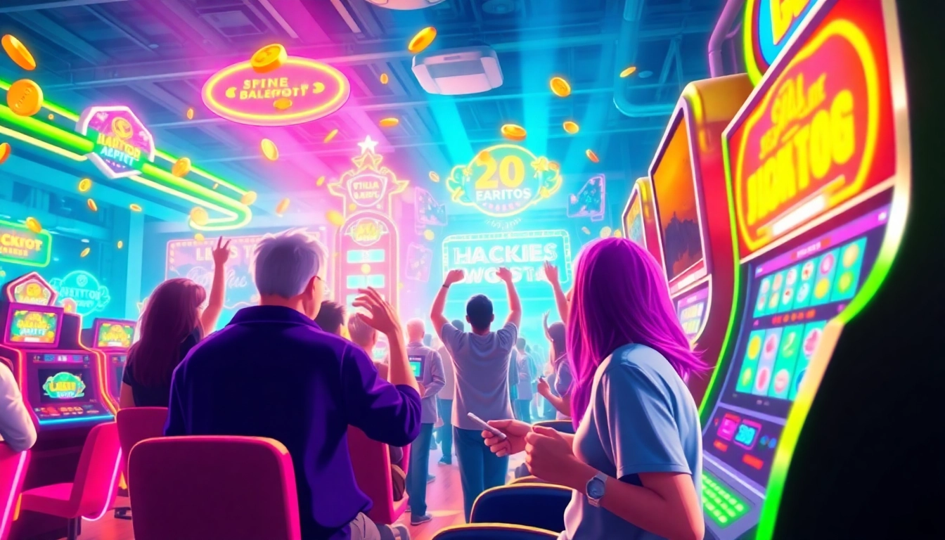 Adegan permainan online yang mendebarkan dengan Birutoto menampilkan mesin slot yang berwarna-warni dan pemain yang antusias.