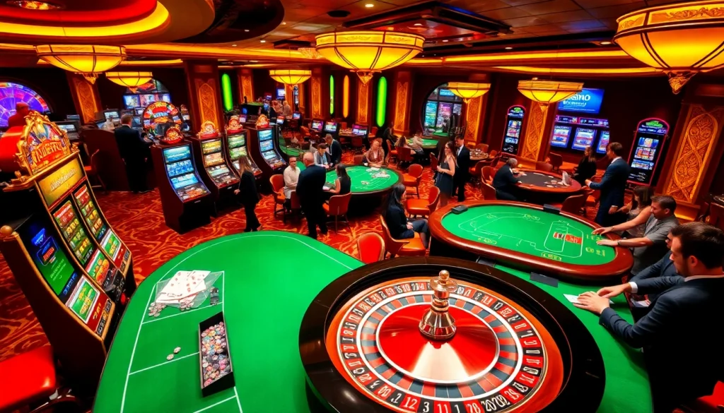 Casino QH88 features vibrant gaming tables and players enjoying high-stakes excitement.