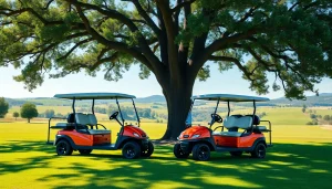 Experience epic golf carts parked on a sunlit golf course, highlighting stunning designs.