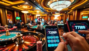 Intense gambling action at 789BET casino featuring poker tables and roulette wheels.