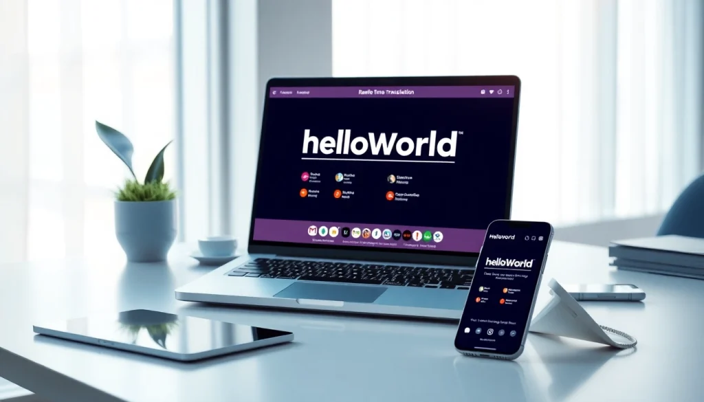 Helloworld software interface showcased in a modern workspace highlighting seamless technology integration.