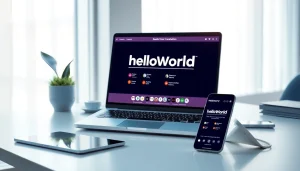 Helloworld software interface showcased in a modern workspace highlighting seamless technology integration.