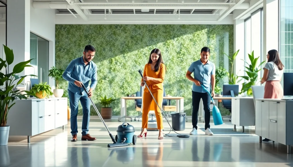 Enhance your workspace with Office Cleaning Services Dubai featuring professional cleaners in action.