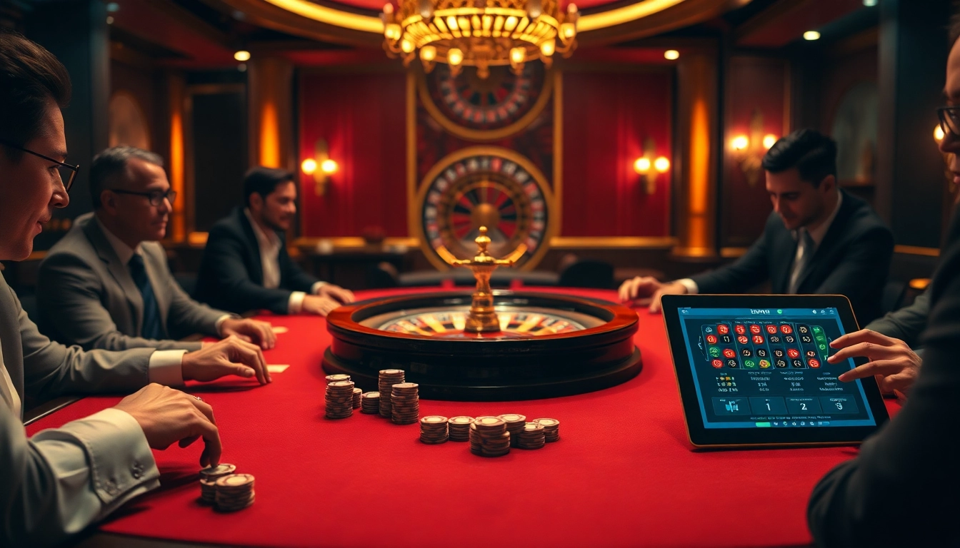 KJC players enjoying an exciting poker game at a luxurious casino table with vibrant ambiance.