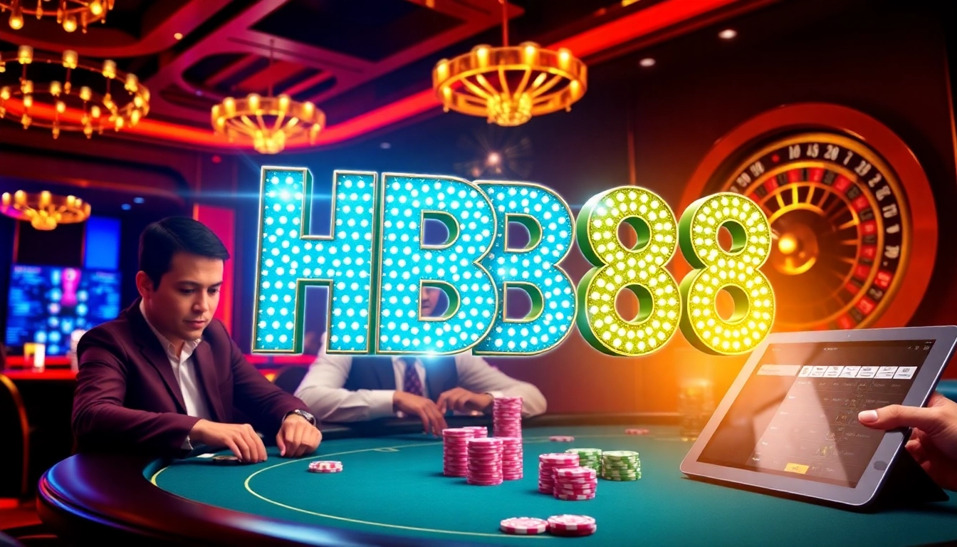 HB88 gambling scene with high-stakes poker action and vibrant casino atmosphere.