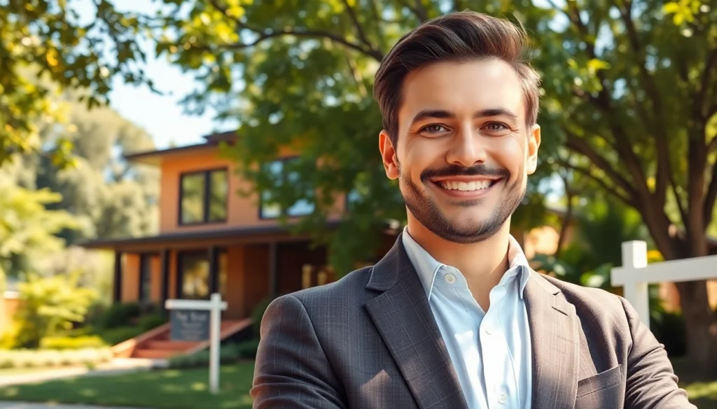 Real Estate agent presenting a stunning property in a welcoming neighborhood.