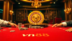 Experience the thrill of VN88's casino gaming with vibrant poker action and luxurious ambiance.