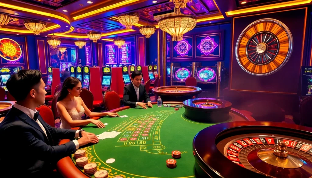 C168 okvip players are engaging in a thrilling blackjack game at a luxurious casino.