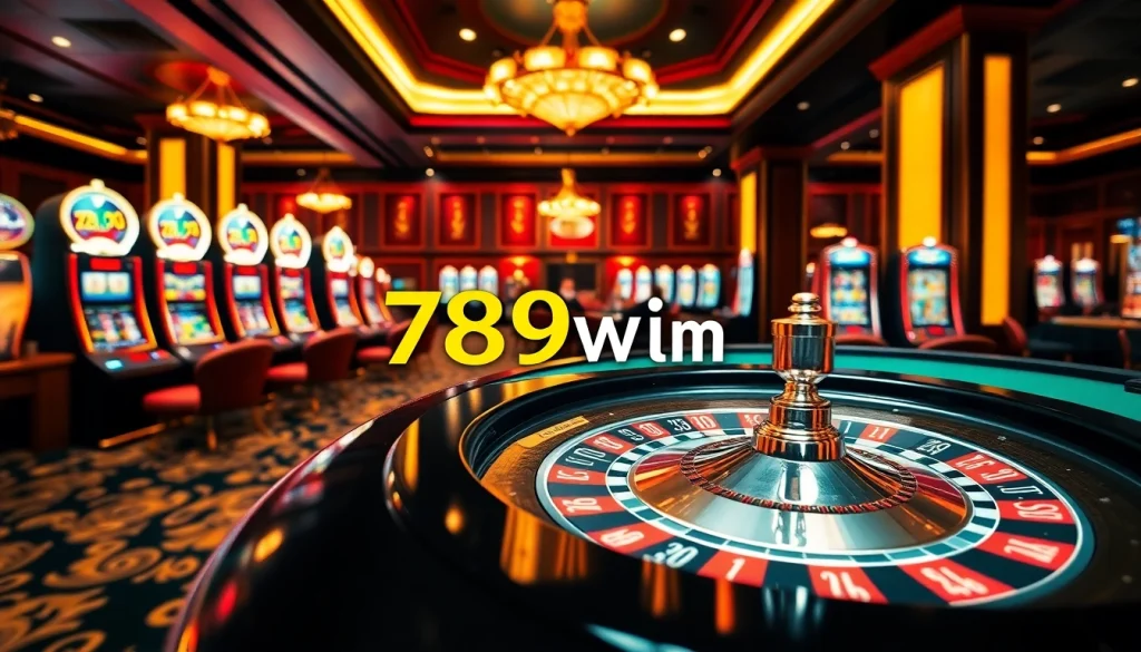 Experience the thrills of casino gaming at 789win com with vibrant slot machines and a roulette table.