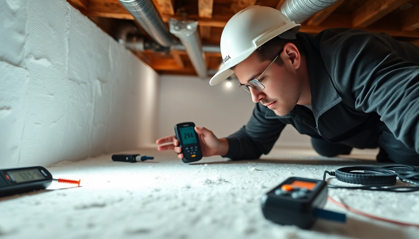 Inspecting a crawl space at http://newleafcrawlspace.com with professional tools for a clean and safe environment.