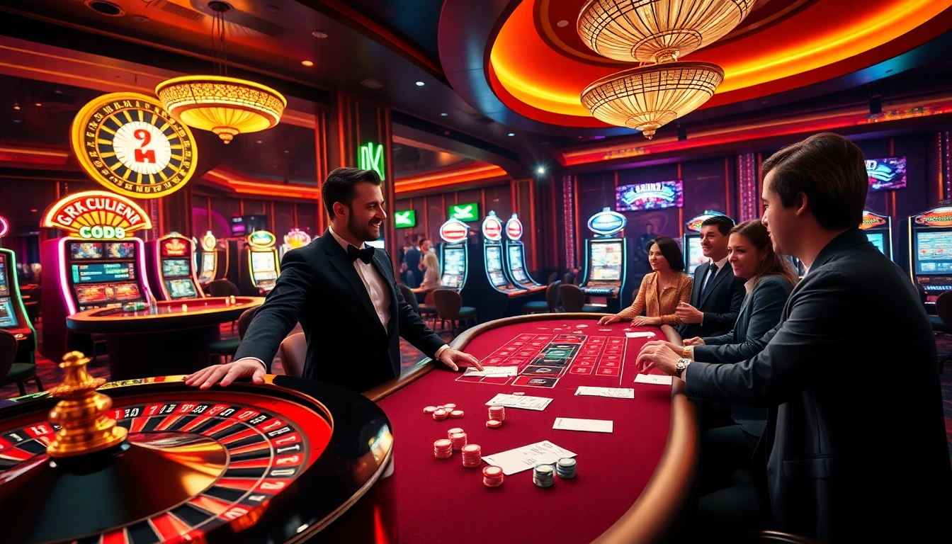 Experience the thrill of winning at https://go99.cheap/ with a vibrant casino scene featuring roulette, poker, and slot machines.