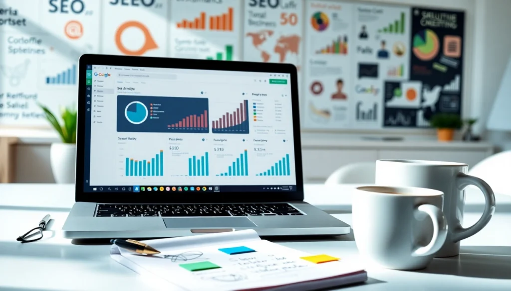 Implement effective SEO strategies in a modern digital marketing workspace.