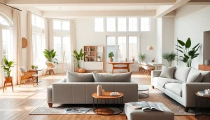 Revamped living room showcasing home renovation with modern decor and warm lighting.